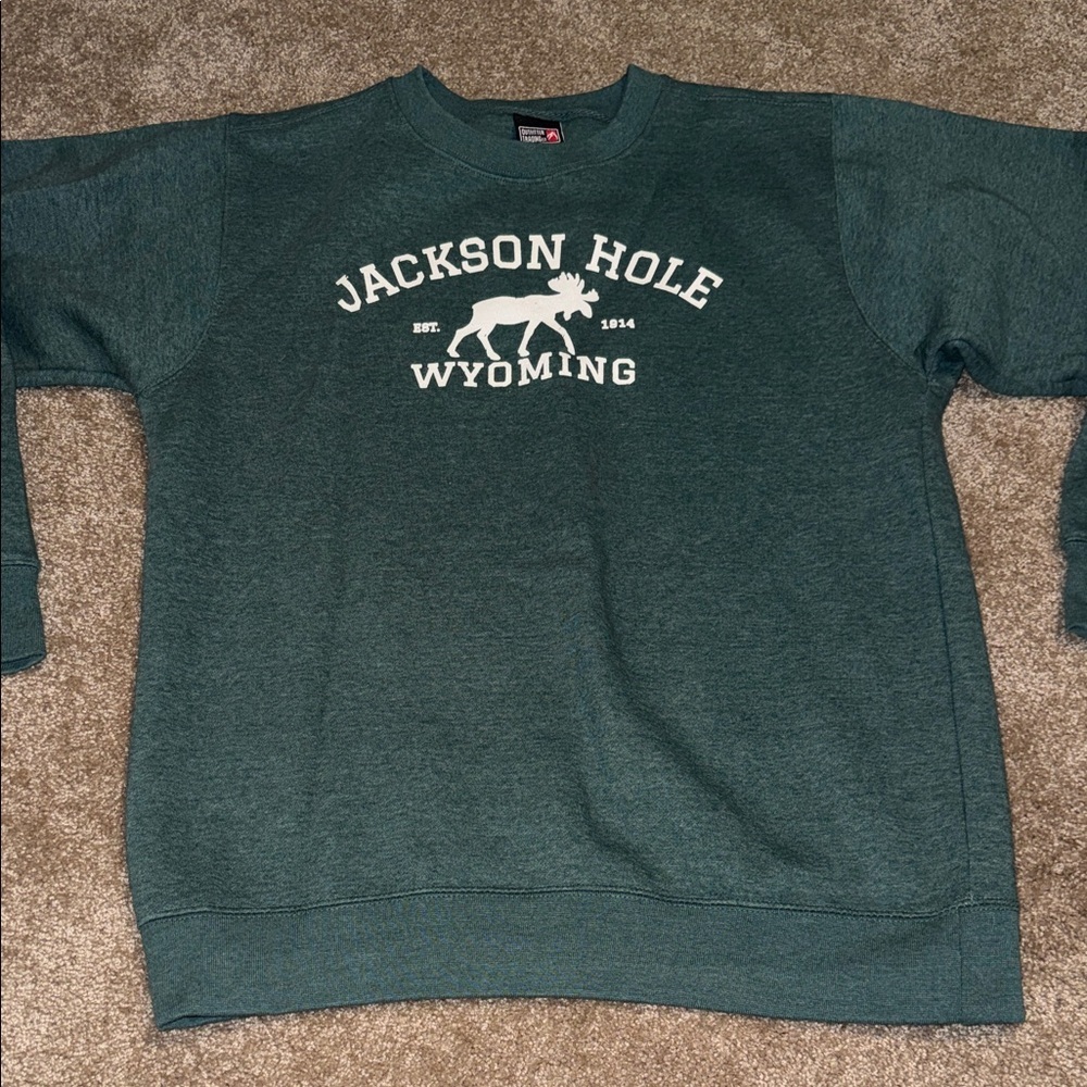 Jackson Hole Wyoming Crewneck Sweater - Forest Green - Medium. H